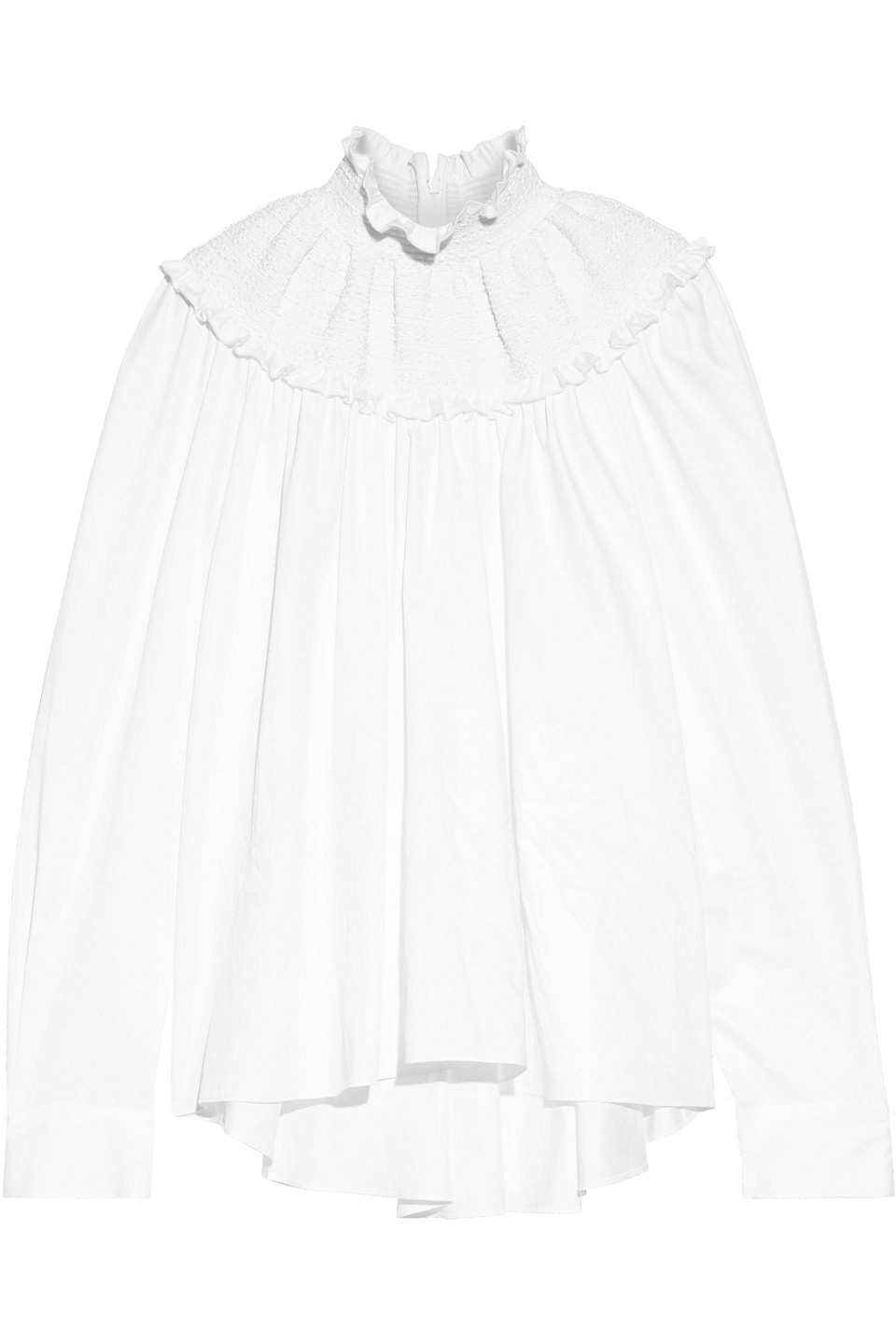 Woman Shirred Ruffle-trimmed Cotton-poplin Blouse