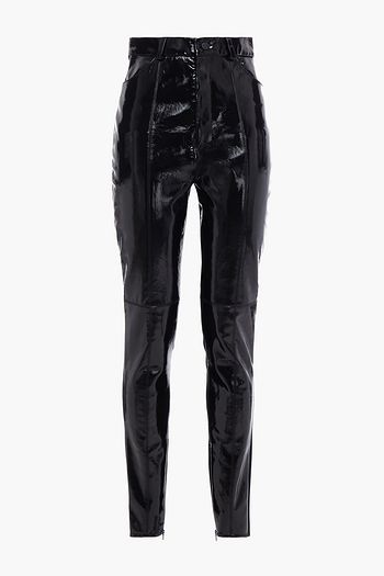 DAVID KOMA Stretch crepe-paneled patent-leather skinny pants
