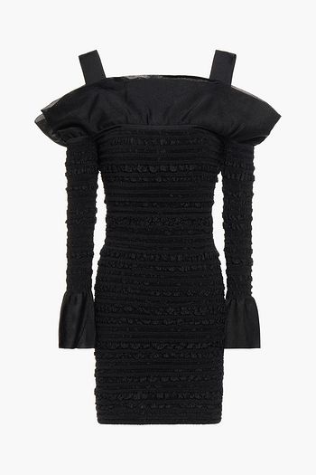 HERVÉ LÉGER Cold-shoulder shirred stretch-knit mini dress
