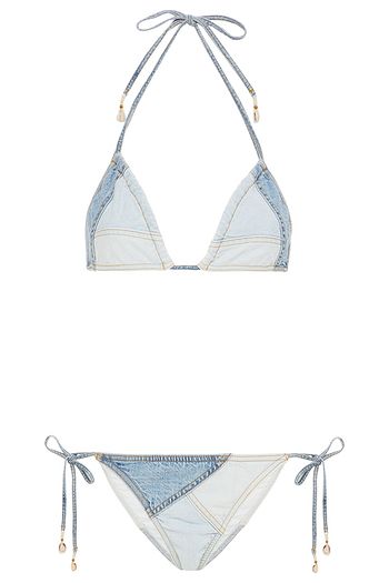 ZIMMERMANN Edie Triangel-Bikini aus Denim in Patchwork-Optik