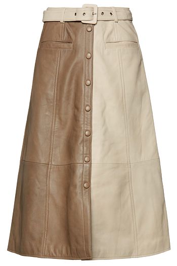 GESTUZ Roaxanne belted two-tone leather midi skirt