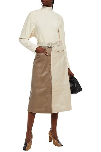 GESTUZ Roaxanne belted two-tone leather midi skirt