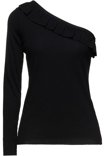 REDVALENTINO One-shoulder ruffled ribbed cotton-blend jersey top
