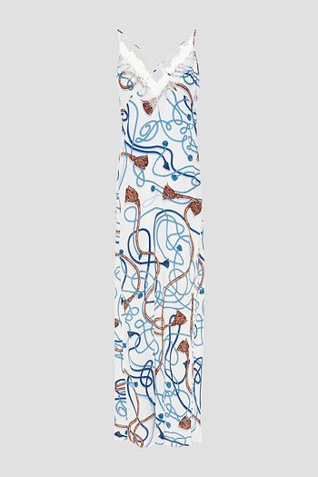 DUNDAS Lace-trimmed printed crepe de chine maxi slip dress