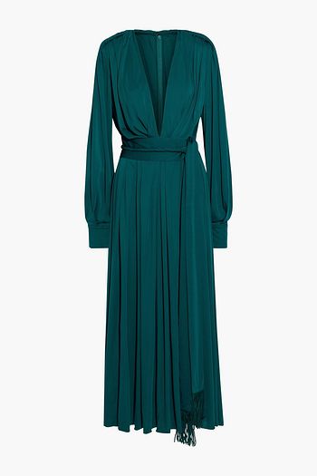 OSCAR DE LA RENTA Belted pleated crepe de chine maxi dress