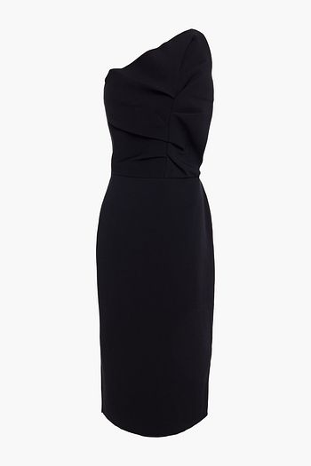 ROLAND MOURET Raven one-shoulder pleated ponte midi dress