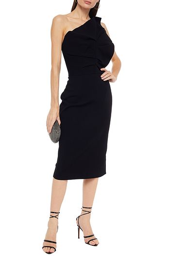 ROLAND MOURET Raven one-shoulder pleated ponte midi dress