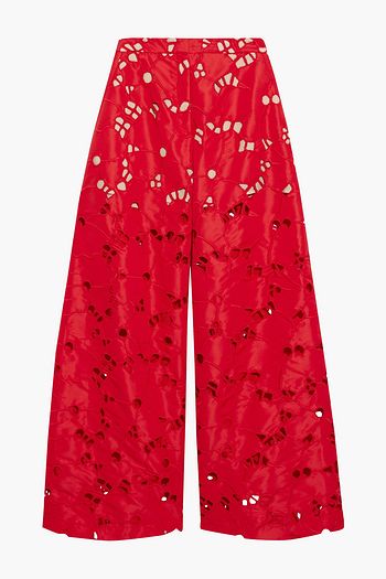OSCAR DE LA RENTA Broderie anglaise poplin wide-leg pants