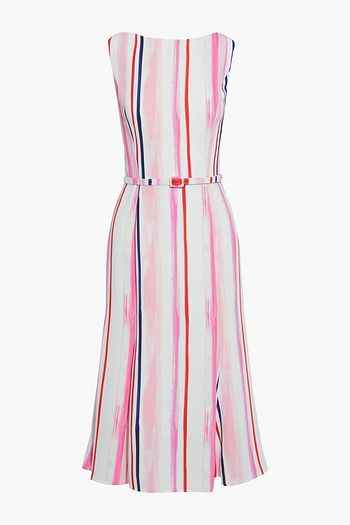 OSCAR DE LA RENTA Belted printed cady midi dress