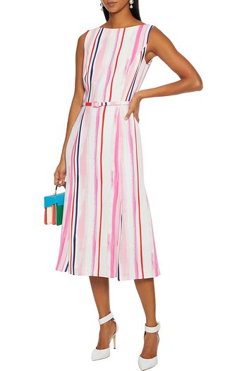 OSCAR DE LA RENTA Belted printed cady midi dress