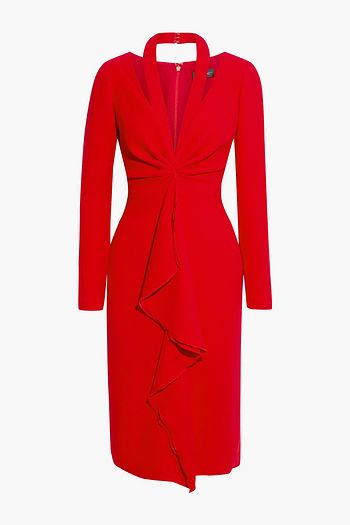 OSCAR DE LA RENTA Cutout draped wool-crepe midi dress