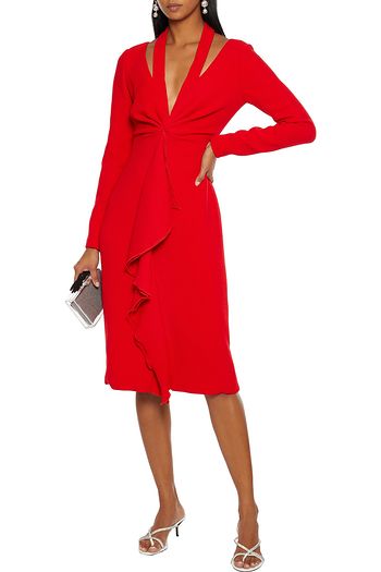 OSCAR DE LA RENTA Cutout draped wool-crepe midi dress