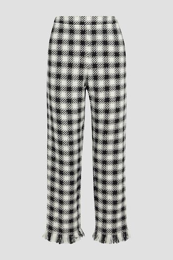 OSCAR DE LA RENTA Frayed gingham tweed straight-leg pants