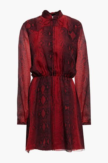 AMIRI Gerafftes Minikleid aus Seidenchiffon mit Schlangenprint