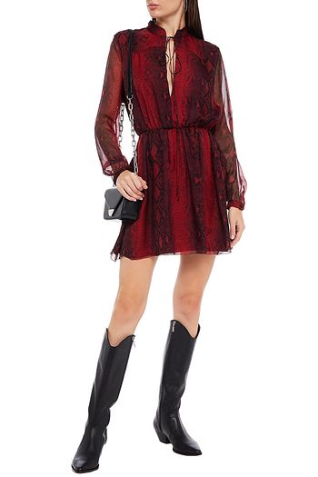 AMIRI Gerafftes Minikleid aus Seidenchiffon mit Schlangenprint