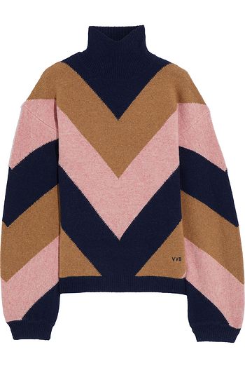 VICTORIA, VICTORIA BECKHAM Color-block wool-blend turtleneck sweater