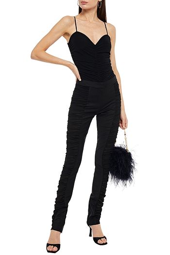 16ARLINGTON Georgette-paneled ruched wool-blend skinny pants