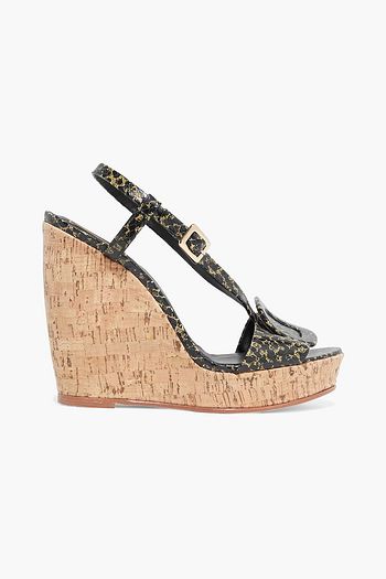 ROGER VIVIER Chips printed snake-effect leather wedge sandals