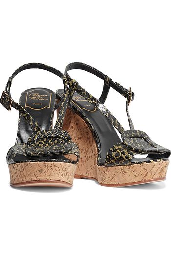 ROGER VIVIER Chips printed snake-effect leather wedge sandals