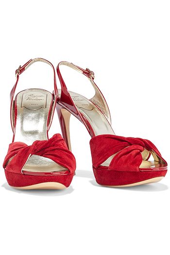 ROGER VIVIER Drapery twisted patent-leather and suede platform slingback sandals