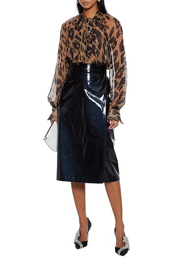 OSCAR DE LA RENTA Pussy-bow leopard-print silk-chiffon blouse