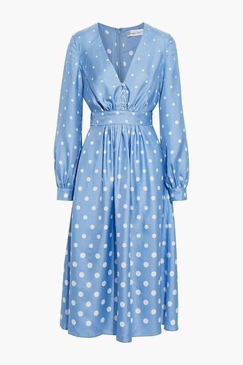 OSCAR DE LA RENTA Gathered polka-dot silk-satin twill midi dress