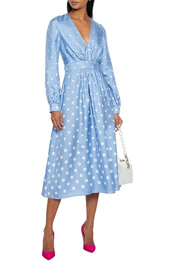 OSCAR DE LA RENTA Gathered polka-dot silk-satin twill midi dress