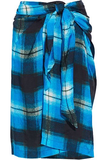 DRIES VAN NOTEN Senma knotted checked satin-twill skirt