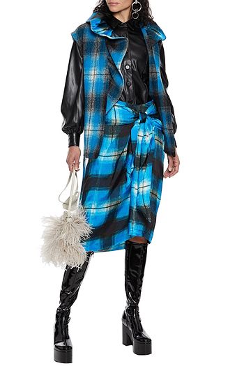 DRIES VAN NOTEN Senma knotted checked satin-twill skirt