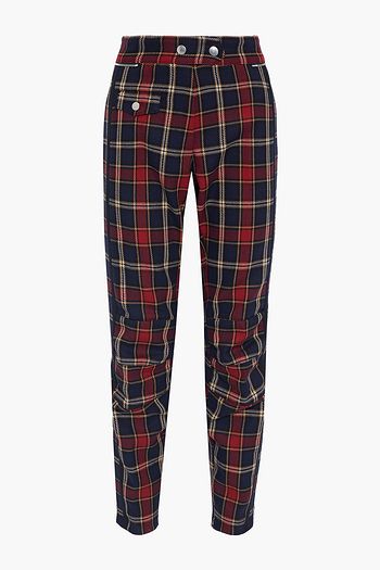 DRIES VAN NOTEN Zip-embellished checked wool-twill tapered pants