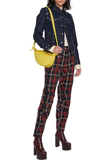 DRIES VAN NOTEN Zip-embellished checked wool-twill tapered pants