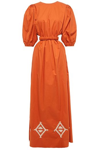 JOHANNA ORTIZ Open-back embroidered stretch-cotton poplin maxi dress