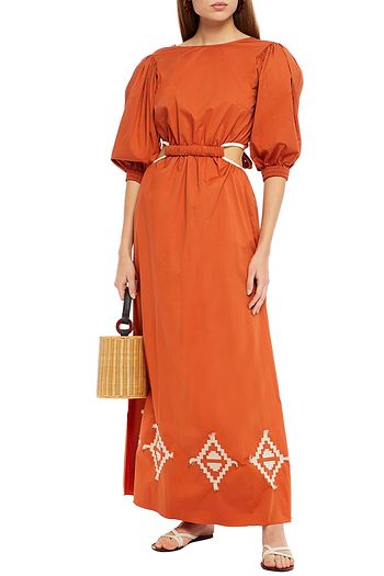 JOHANNA ORTIZ Open-back embroidered stretch-cotton poplin maxi dress