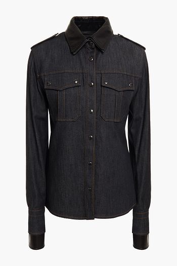 TOM FORD Jeanshemd mit Ledereinsatz