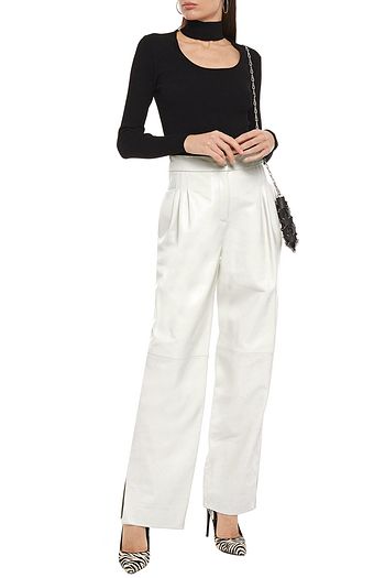 16ARLINGTON Pleated leather straight-leg pants