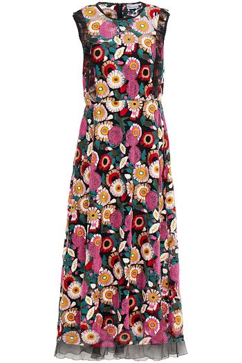 REDVALENTINO Ruffled embroidered tulle midi dress