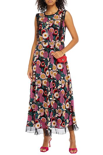 REDVALENTINO Ruffled embroidered tulle midi dress