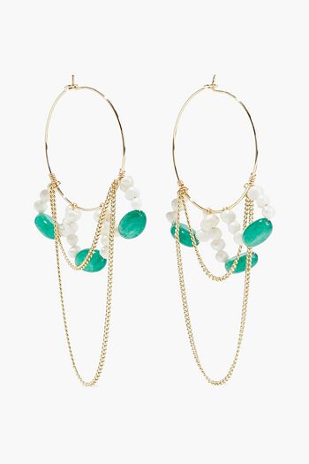 SHASHI 18-karat gold-plated, pearl and stone hoop earrings