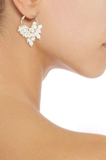 SHASHI 18-karat gold vermeil freshwater pearl hoop earrings