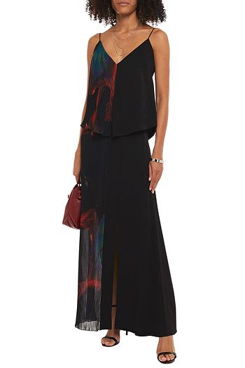 JUST CAVALLI Crepe-paneled printed georgette maxi skirt