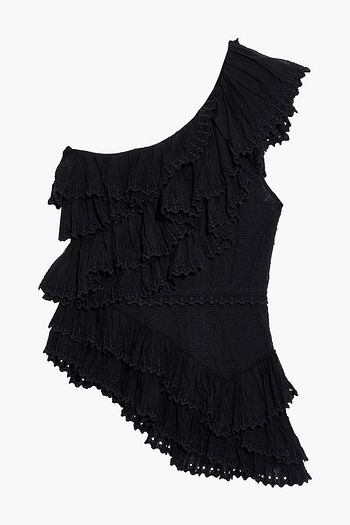 ISABEL MARANT Zellery one-shoulder ruffled broderie anglaise cotton top