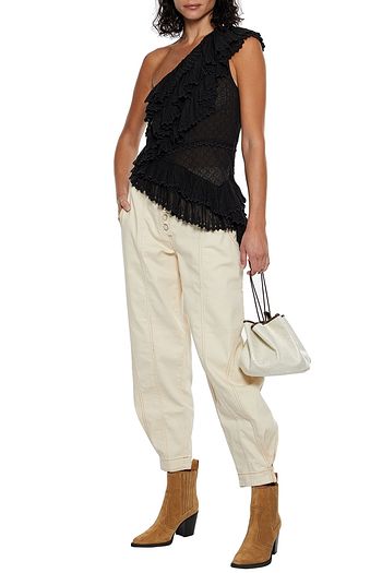 ISABEL MARANT Zellery one-shoulder ruffled broderie anglaise cotton top
