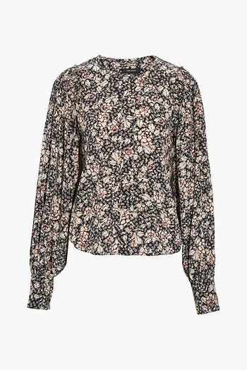 ISABEL MARANT Berny shirred printed stretch-silk blouse