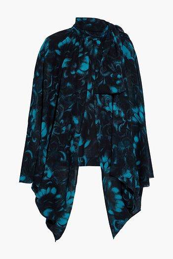 DRIES VAN NOTEN Caltz draped floral-print silk-georgette blouse