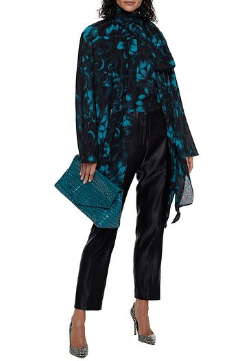 DRIES VAN NOTEN Caltz draped floral-print silk-georgette blouse