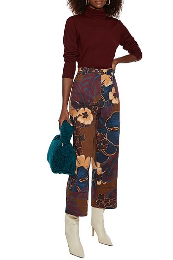 DRIES VAN NOTEN Paroval cropped printed high-rise straight-leg jeans