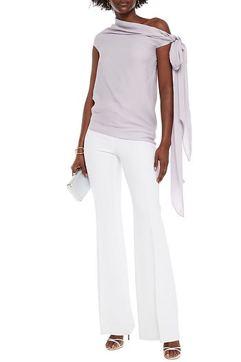 ROLAND MOURET Ozora one-shoulder bow-detailed silk crepe de chine top