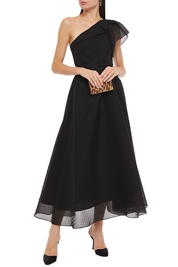 ROLAND MOURET Ostuni one-shoulder pleated silk-blend organza midi dress