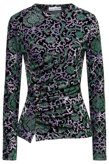 PACO RABANNE Button-detailed metallic velvet-jacquard top
