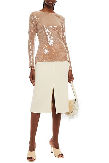 ROLAND MOURET Moka wool-crepe midi pencil skirt